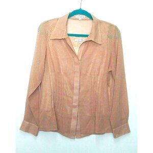 VTG 80's Secretary blouse tan career long sleeve Collared top w/tank 2 pc Sz M
